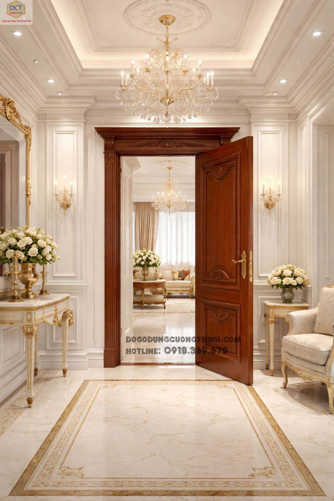 Bộ cửa phòng tân cổ điển gỗ gõ đỏ CP57